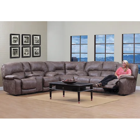 Casual Reclining Sectional with Storage and Cupholders